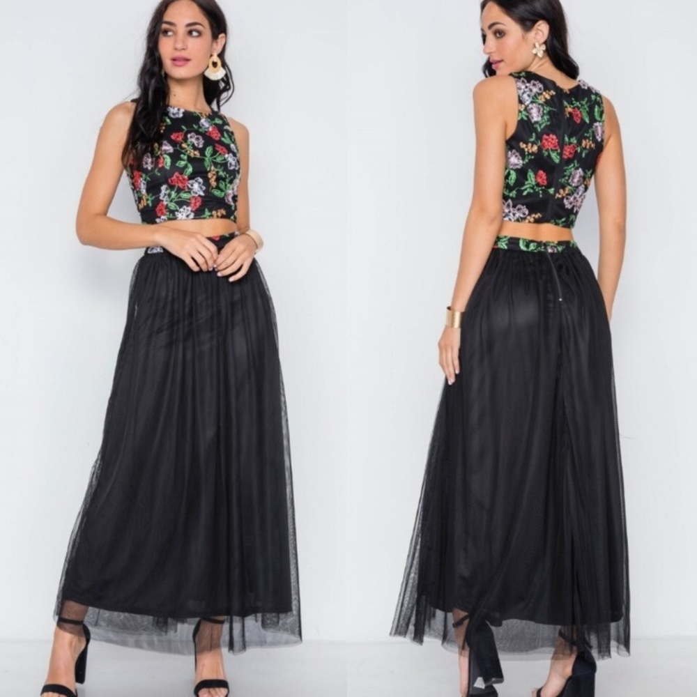 Trac floral embroidered crop tops and skirt